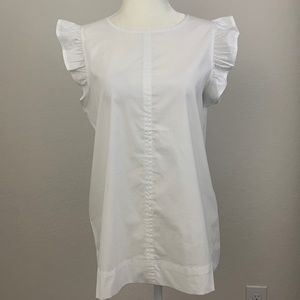 LOFT White Cotton Ruffle Sleeve Blouse
